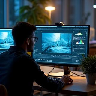 Editor enhancing a digital photo on a calibrated monitor